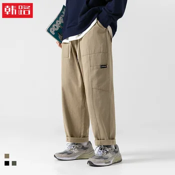 Японската мъжки работни облекла Ежедневни панталони Мъжки 2023 Пролетта на нови свободни преки дълги панталони с тръбна текстура