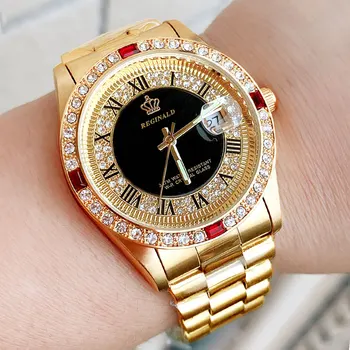 2023 Златни Часовници за мъже Рокли на Марката Diamend, Кварцов Часовник, Луминесцентно Японски Relogio Masculino, Женева Дизайнерски часовник