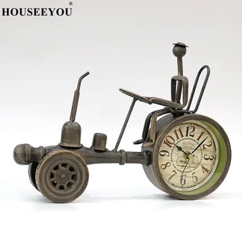 Креативна реколта метална модел трактор, настолни часовници, чиято декоративна украса от ковано желязо, мини кола за работния плот