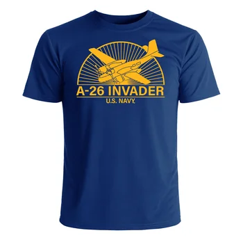 Тъмно синя тениска с бомбардировщиком A-26 Нашественик и штурмовиком от 100% памук кръгло деколте и къс ръкав, Ежедневни мъжки t-shirt, Размер S-3XL