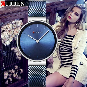 Curren, елегантни дамски часовници под роклята, луксозна марка, Модни прости сини дамски часовник, дамски мрежести водоустойчив Relogio Feminino 2021