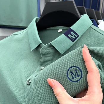 Висококачествена Марка Мъжка риза с къси ръкави, с бродерия 2023, Лятна Мъжка тениска с Ревера и Принтом, 100% Памук, Ежедневни Спортни Универсална дреха За голф