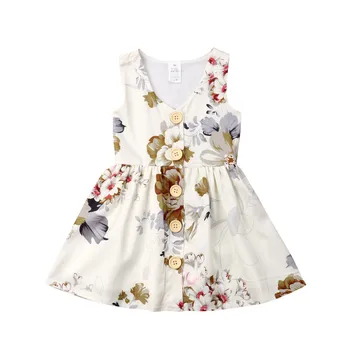 Нова рокля без ръкави с цветен печат за малките летни ежедневни рокли Happy Life за малки момичета рокля с цепка на копчета