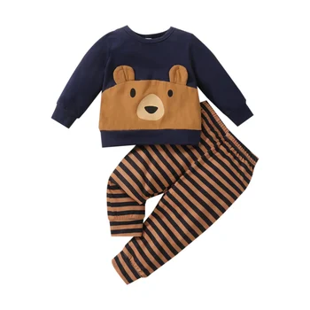Костюма с тениска и панталони за момченце, блузи с дълги ръкави и полосатыми штанами с шарени мультяшного мечка от 6 m до 3 тона