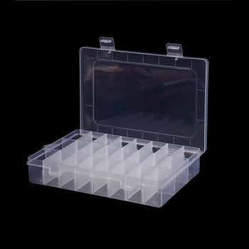 1 бр. правоъгълна пластмасова прозрачна кутия с 24 мрежи, органайзер за мулине за бродиране, Прахоустойчив, кутия за съхранение, зареждане с органайзер за мигли