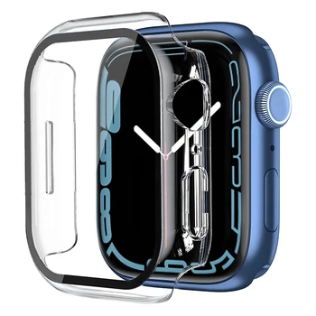Закалено стъкло + калъф За Apple Watch Case 8 41 мм 45 мм 42 мм 38 мм PC bumper Screen Protector iwatch series 7 6 5 4 3 se 40 мм 44 мм
