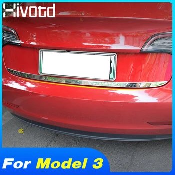 Hivotd за Tesla, модел 3, панел на задната врата на багажника на колата, защитен стикер от неръждаема стомана, външни аксесоари 2018 2019