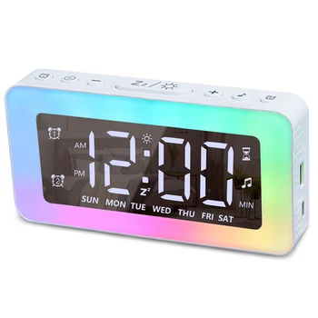 Будилник за спални Огледално часовници с 8 лампи RGB Atmosphere Light Двоен будилник 3 режима на аларма Повтаряне на Таймера сънотворно