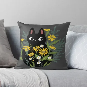 Черна котка с цветя, възглавници, коледни калъфи за възглавници, изработени по поръчка възглавница, Снимки, калъфка за дивана