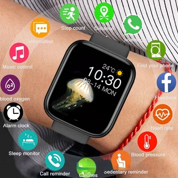 Интелигентни електронни часовници, Спортни фитнес-часовник с цветен екран наблюдение на сърдечната честота, Кръвното налягане на Мъже, Жени Деца Умен гривна