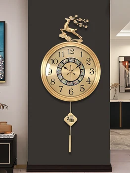Стенни часовници за всекидневна, домашни часовници Fulu Light, луксозни месингови стенни безшумни кварцов часовник