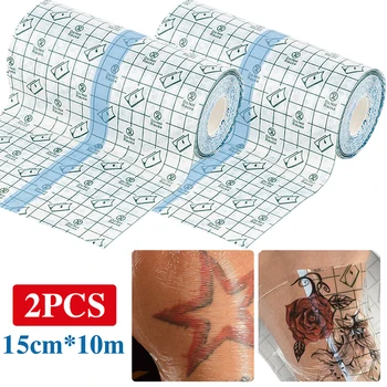2 бр. еластична Превръзка за по-нататъшна грижа за татуировки 15 см х 10 м лигав филм Защитен ролка за втора кожа