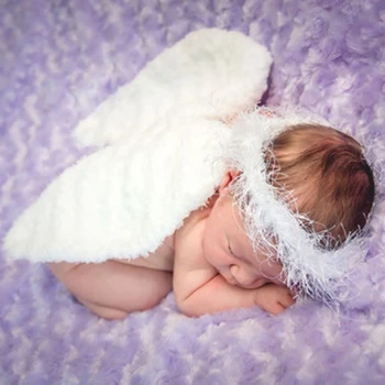 Ангел пера на Крилата снимка подпори с ореол кръг от Бяла бебе Крило на ангел лента за коса снимки подпори детската костюм 