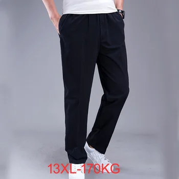 Пролет лято 13XL, мъжки прости ежедневни панталони-карго, голям размер 9XL, памучни черни ластични панталони, 12XL 11XL, прави панталони, сив