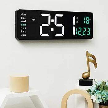 Led цифров часовник с голям екран, температура, Дата, електронни часовници с дистанционно управление, обикновени стенни часовници за всекидневна, аларма