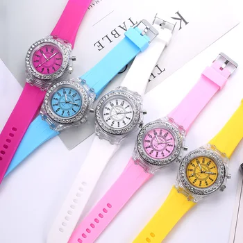 Дамски светещи персонализирани led часовник с кристали Тенденции, студенти, любители на желе, дамски мъжки часовници, леки ръчен часовник