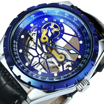 Мъжки часовник с турбийоном, модерни автоматични механични часовници Spide Skeleton, луксозна марка, каишка от естествена кожа Forsining