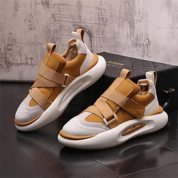 Корейската дизайнерски мъжки обувки от естествена кожа за релаксация, Дишаща бели обувки дантела, Улични маратонки на платформа, Zapatos Hombre