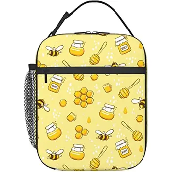 Чанта за обяд с пчелен мед, изолиран обяд-бокс за жени, мъже, момчета, момичета, здрав преносим хладилник, обяд-бокс с джоб