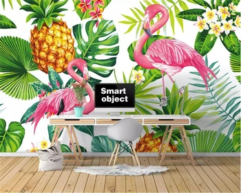 Beibehang Nordic ръчно рисувани тропическо растение Фламинго телевизор, разтегателен фон на стените на мода papel de parede 3d тапети фотообои