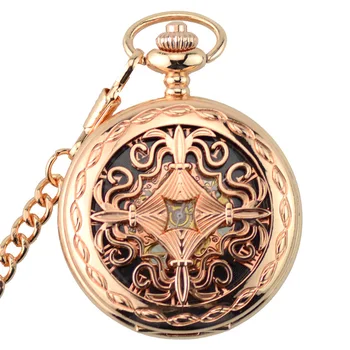 20 бр/лот, луксозни джобни механични часовници с виртуален скелет от розово злато в китайски стил, дамски подарък часовник