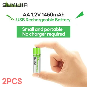 2 броя 2023 НОВ AA USB Акумулаторна батерия NI-MH Батерия 1,2 На 1450 mah, USB-порт за Зареждане на Мишката с Дистанционно Управление, Малък Вентилатор, Електрически Играчки