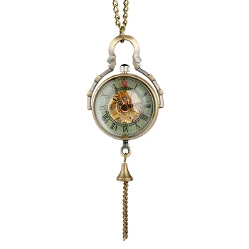 Модерен часовник с кварцов топче, стъклени джобни часовници, steampunk, мъжки, с механично висулка с ръчно от огърлица, подарък за жена