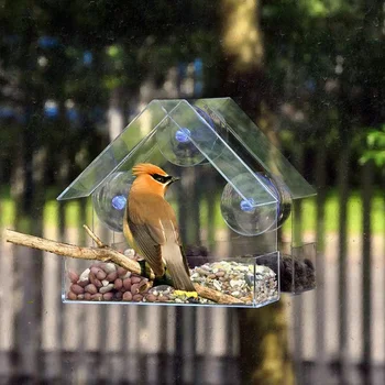 Прозрачен прозорец за дома, а за птички, къщичка за птици с всасыванием, ясла, градина на открито, на Новост