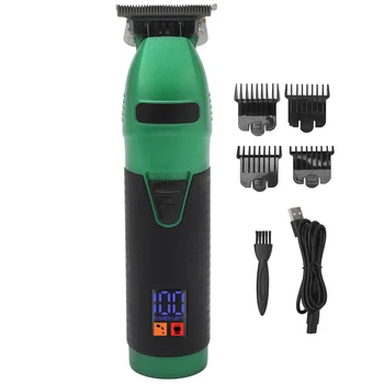 Електрическа машинка за подстригване на коса с висока мощност 2000 mah, безжична машина за подстригване на коса, led дисплей, акумулаторна батерия, зелен, черен, за мъже, за салон