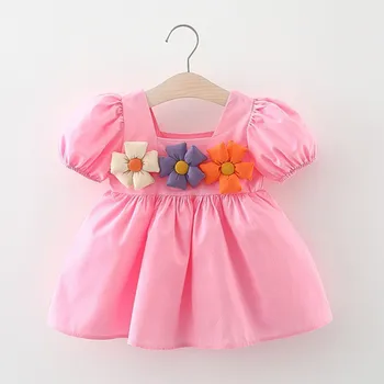 Винтажное рокля от однотонного дантела за новородени момичета, пролетта и лятото на принцеса рокля с флорални принтом и къс ръкав, празнична облекло ropa niña