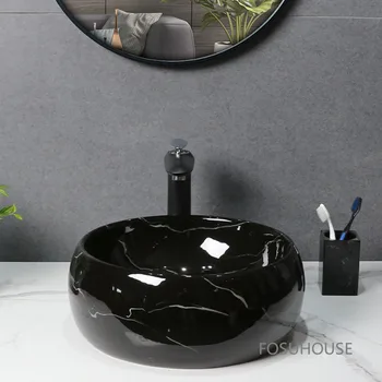Луксозна мивка в скандинавски стил, Черно Кръгла маса, Мивка, Домашна Настолна Yang, Мебели за баня, Мивка