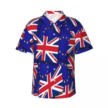 Мъжка риза Случайни знаме на Обединеното Кралство, блузи с къс ръкав, риза с ревери, лятна мъжка риза