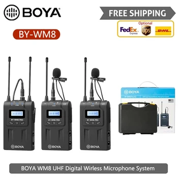 BOYA BY-WM8 BY WM8 Pro K1 K2 K3 K4 K7 UHF Двойна една безжична система за микрофон Микрофон за интервю за iPhone за PC DSLR камера