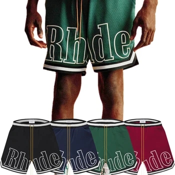 Гащета с логото на Rhude Court, писмото принтом, шнур, улични висококачествени мъжки и дамски ежедневни спортни къси панталони от окото на материал
