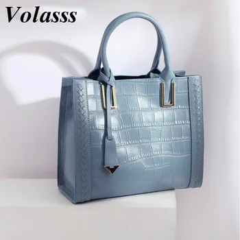 Volasss Дамска чанта за през рамото от естествена кожа, дамски чанта 2022, нова чанта през рамо от крокодил плат, модни однотонная чанта, дамски