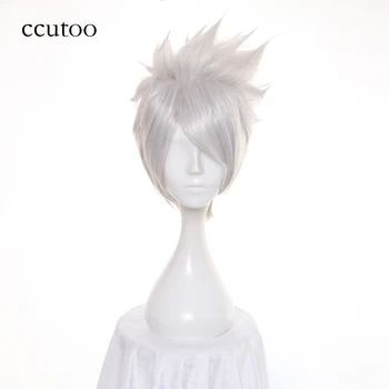 Ccutoo 12 инча; Сребристо-сив кратък пухкави многослоен перука, изработени от синтетична коса Хатаке Кахи за cosplay.