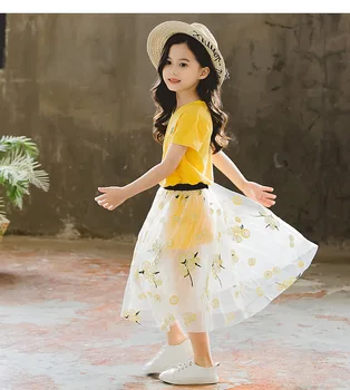 Детски летни дрехи 2023, модна тениска с принтом за малки момичета, пола, детски костюм принцеса от две части 4, 6, 8, 10, 12 години