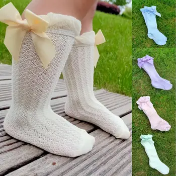 Летни чорапогащи до коляното с бантиком за деца, детски открит чорап с бантиком, детски чорапогащи за момичета в кралския стил, ярки цветове