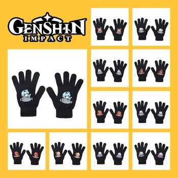 Genshin Impact/ зимни ръкавици за сензорен екран Klee Diluc с хубав принтом за момчета и момичета, топло еластична вязаная варежка от изкуствена вълна на пълен пръст