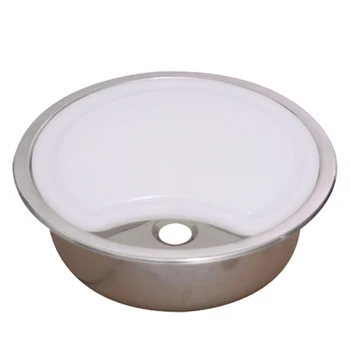 Кръгла кухненска мивка на колела от неръждаема стомана - 1 купа 365 x 365 мм с дъска за дъска от полипропилен в пакет - Здрава и лесна за оформяне