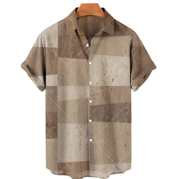 Тениска в клетка с принтом, плажен мъжки топ с къс ръкав и отворотами, лятна ежедневни риза в стил харадзюку