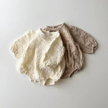 INS/ монофонични гащеризон с дълъг ръкав, плиссированная текстура, вязаный, комбинезони, облекла за бебета, качествени памучни боди за момиченца