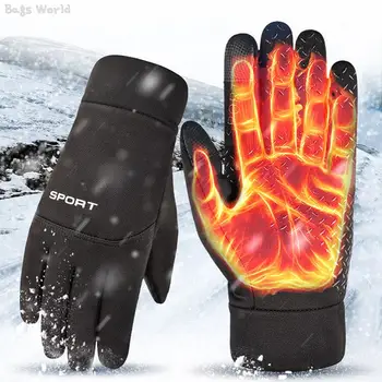 Мъжки ръкавици за спорт на открито, велосипедни ръкавици, есен-зима, топли памучни против хлъзгане водоустойчиви ръкавици за шофиране, риболов с докосване на екрана