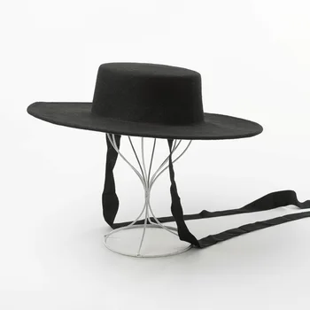 202301-HH2021A дропшиппинг зимни джаз шапка върху плоска подметка, вълнена дълга черна лента, градинска фетровая шапка, мъжки дамски панама за почивка