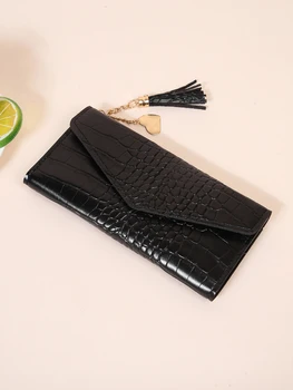 Дамски нова корейска версия на дългия кесията с крокодиловым петна, женски джоб за няколко карти, тънка кожена модерна дамска чанта