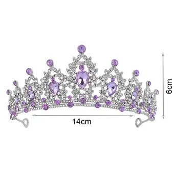 Накити за косата, дамски короната, лилаво-Планински кристал, сватбена превръзка на главата за парти