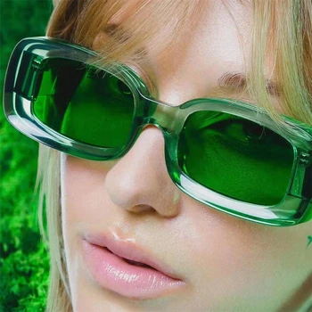 Прозрачни зелени мъжки и Женски слънчеви очила с правоъгълни слънчеви очила в ретро стил, реколта модерни нюанси, квадратни слънчеви очила с UV400, очила