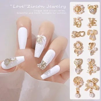 1бр Чар Перли Циркон 3D декорации за нокти, Блестящи диаманти и Бижута от кристална сплав Аксесоари за дизайн на маникюр