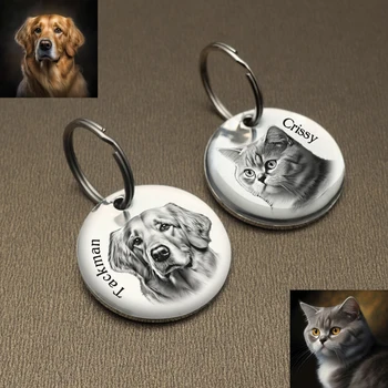 Персонализирани символичен за кучета, изработени по поръчка, идентификационен символичен за домашни любимци, със снимка, на символичен за кучета и котки от неръждаема стомана, изработени по поръчка чипове за кучета с двустранен надпис