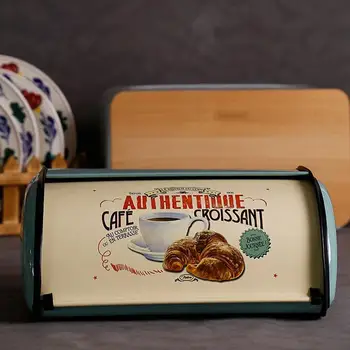 Метална кутия за съхранение на хляб, практичен калъф в стил ретро, Контейнери за съхранение с панти капак, Кухненски прибори за съхранение на хляб, Кухня